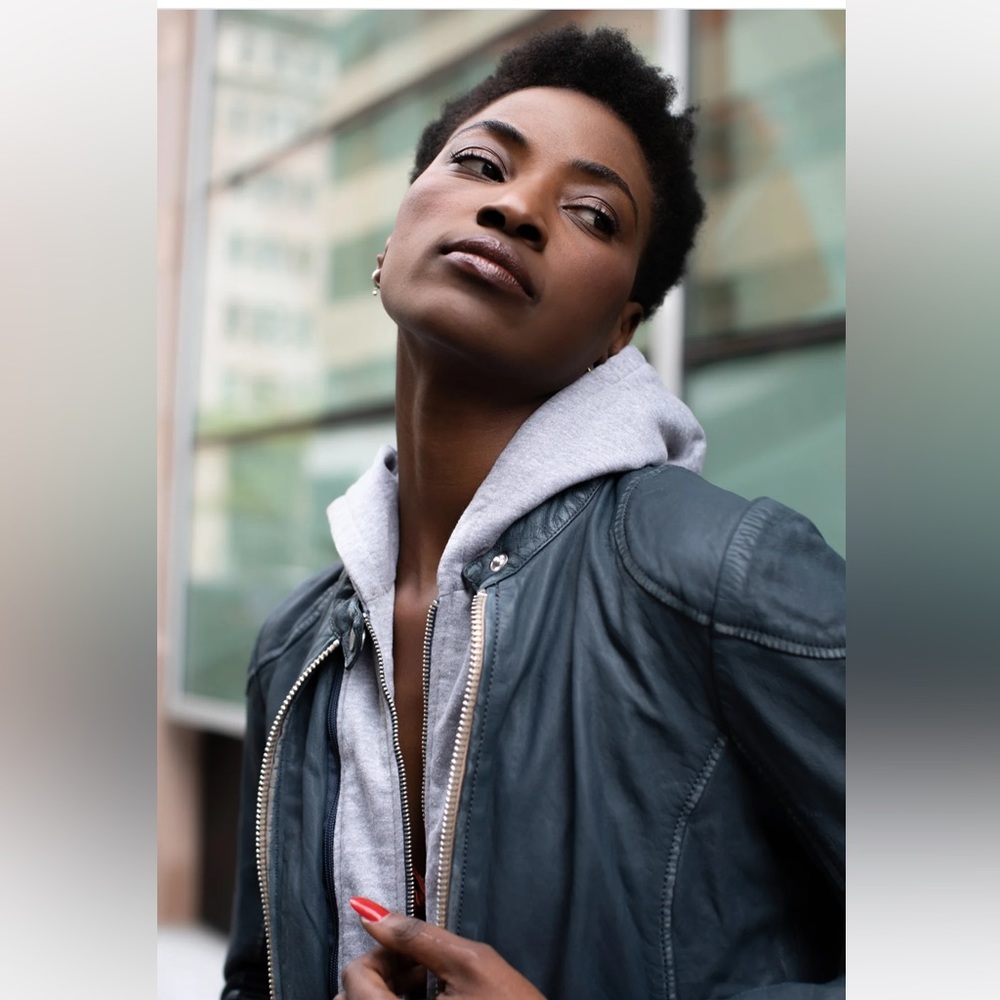 NWT! Mauritius Finja RF Denim Blue Leather Jacket